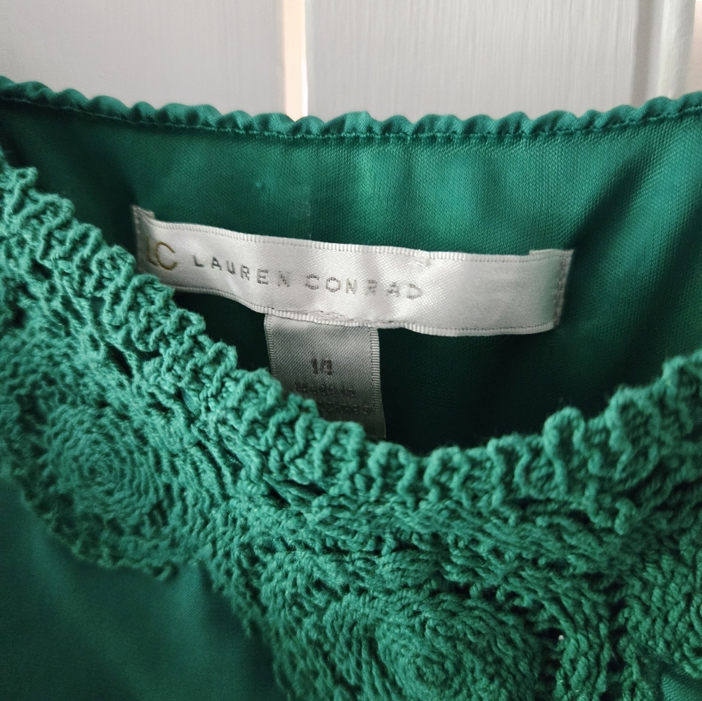 LC Lauren Conrad Emerald Green Lace Trim Dress - Picture 6 of 8